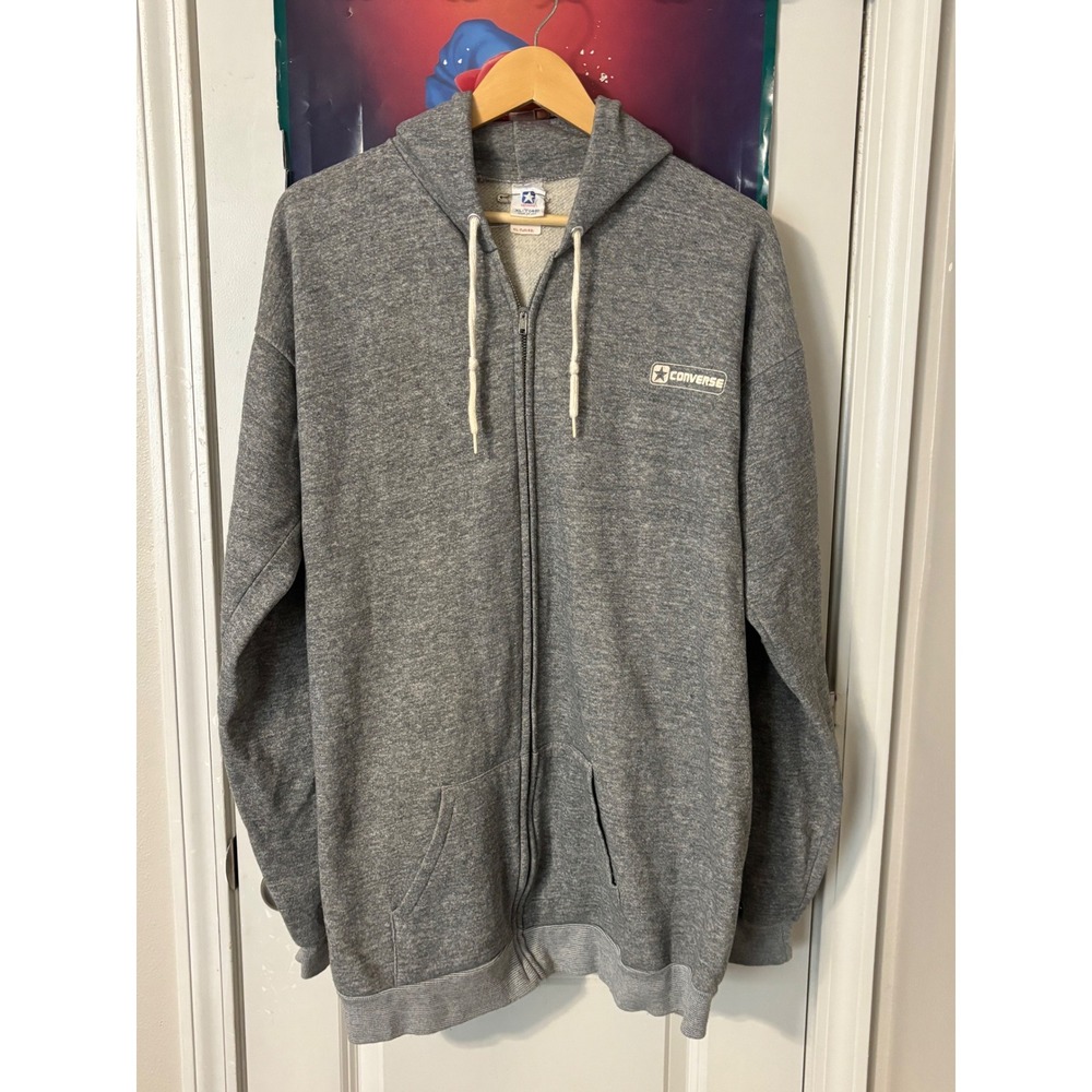 Converse Vintage Zip Up Hoodie Mens XL 80s Gray Fleece Made in USA RN14179